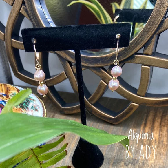 14k gold real freshwater pearls drops dangle hoops statement gem earrings - Picture 1 of 1